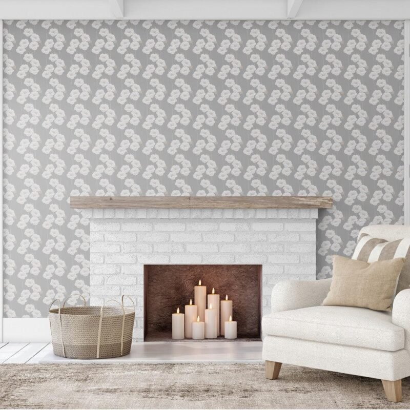 White Blooms On Grey  Wallpaper - Image 5