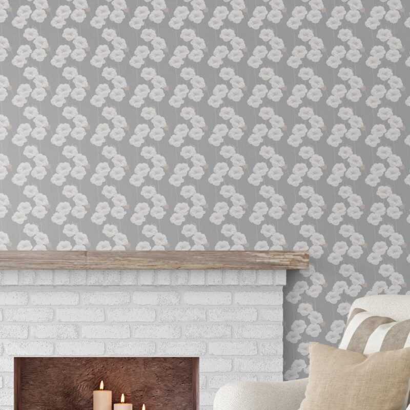White Blooms On Grey  Wallpaper - Image 2